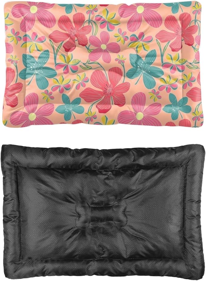 Pastel Pink Floral Dog Beds and Furniture Washable Mat Dog Crate Pad Washable Bed for Crate Non-Slip Bed Dogs Beds for Medium Dogs Small Mat Paw Cushion Indoor Outdoor 24X18 Inch