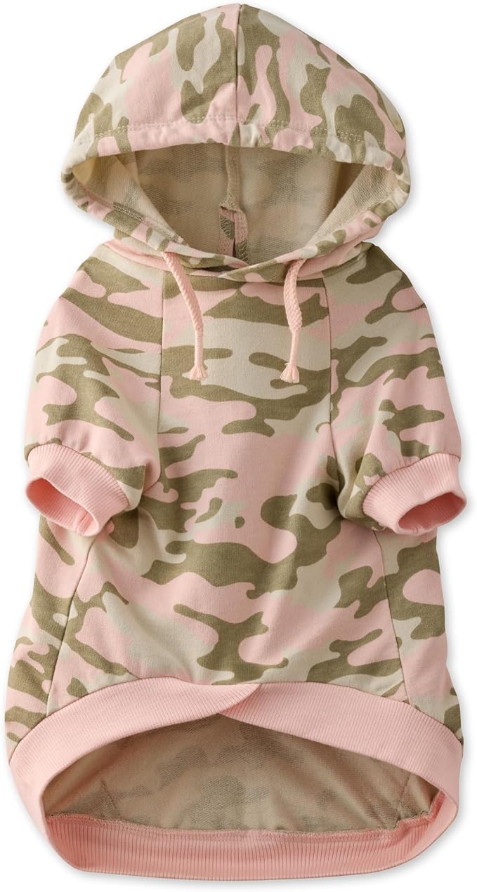 Rocky – The Orginal Lightweight Hooded TEE 100% Organic Cotton Dog Hoodie Pet Coat Sweater for Small, Medium, Large Dogs, Pink Camo, Medium