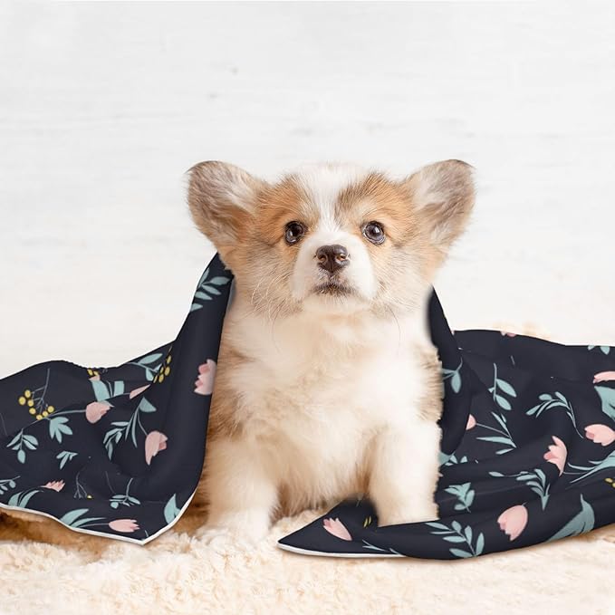 Reversible Plush Throw for Dogs and Cats, Shabby Chic Floral Tulips Flower Pink, Double Sided Blanket with Nubby Dot Side and Sleek Side Ideal for Cuddling Nesting Security