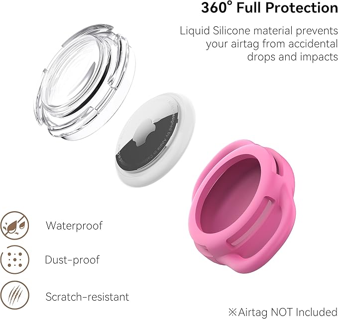 Holder Dog for AirTag Collar, Soft Silicone Slide-On Case Apple for AirTag, No-Dangle Quiet Protective Holder (Rose, Small)