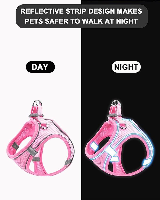 L Orange Soft Mesh Dog Harness and Leash Set,No Escape Puppy Harnesses for Training Walking， Reflective Adjustable Puppy Vest for Small Medium Dogs, Cats (Orange, L)