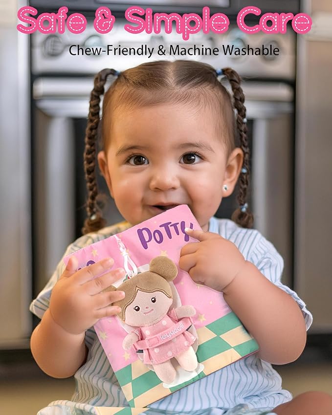 Interactive Sensory Soft Cloth Book, Educational Crinkle Quiet Activity Busy Book for Babies,Toddler Travel Toy Gift for Boys and Girls (Hello Potty)