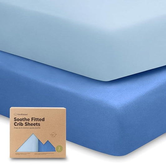 KeaBabies 2-Pack Organic Crib Sheets for Boys, Girls - 52x28 Fitted Crib Mattress Sheet Neutral, Breathable Jersey Cotton Cover for Baby Bed, Toddler Mattress, Soft & Cute Prints (Cornflower)