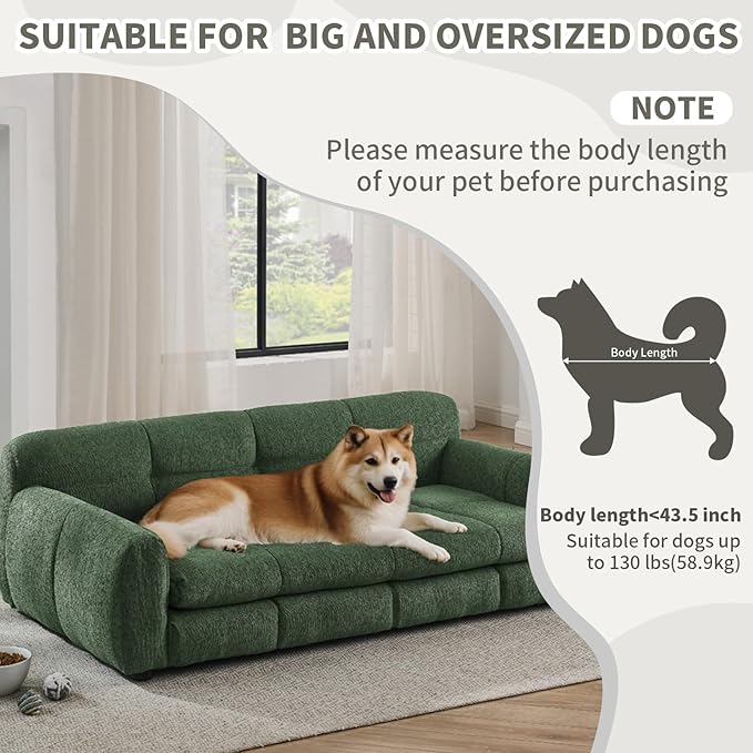 51" Soft and Comfortable Pet Bed for Large and Oversized Dogs, Durable Elevated Dog Sofa with Armrest and Backrest, Modern Linen Fabric Dog Couch, Olive Green