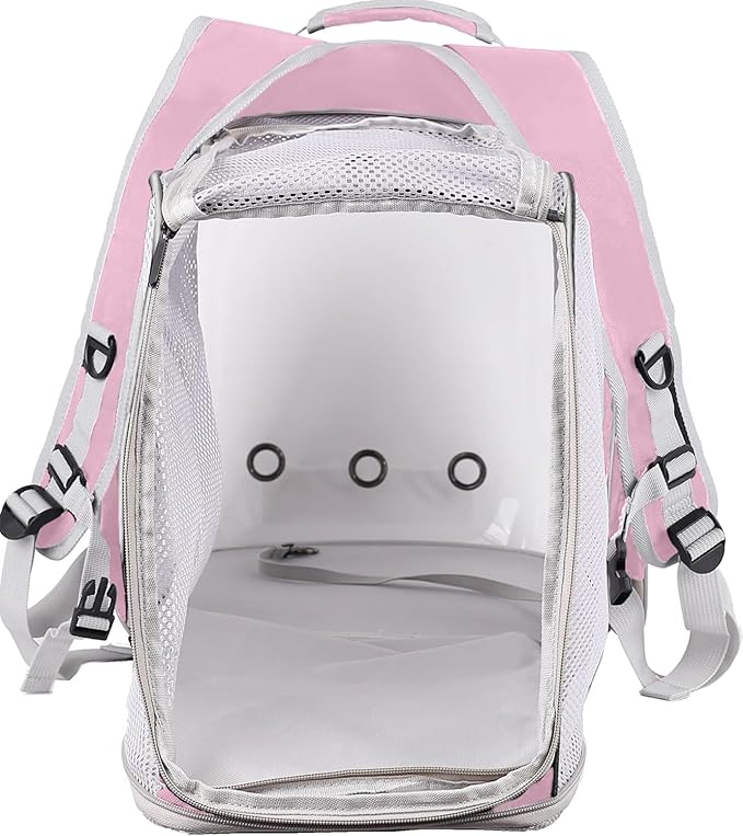 Dual Extension Pet Backpack Carrier for Large Cat and Small Puppy up to 20 Pounds, Clear Space Capsule Astronaut Transparent Bubble Window Pet Vet Travel Visit Bag