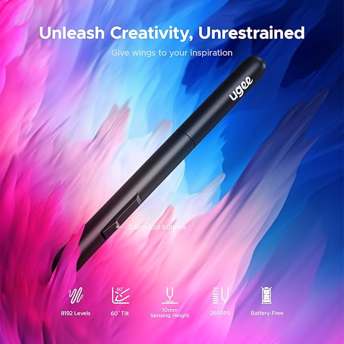 Graphics Drawing Tablet, UGEE M708 10 x 6 inch Large Digital Drawing Pad with 8 Hot Keys 8192 Levels Pen, Graphic Tablets for Computer Graphic Board Creation Sketch for PC/Laptop/Mac OS/Linux/Chrome