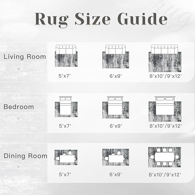 Washable Rug 6x9 Area Rugs for Living Room: Neutral Soft Rug Abstract Non Slip Low Pile Modern Carpet for Bedroom Kitchen Nursery Office Dining Room Indoor (Black, 6'x9')