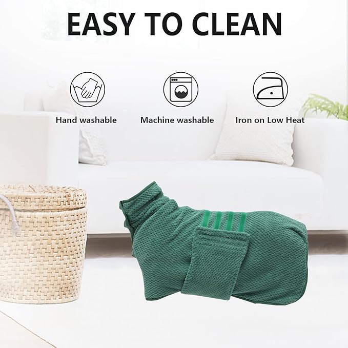 Geyecete Pineapple Grid Fast Drying Super Absorbent Dog Cat Bath Robe Towel - Green - XXL