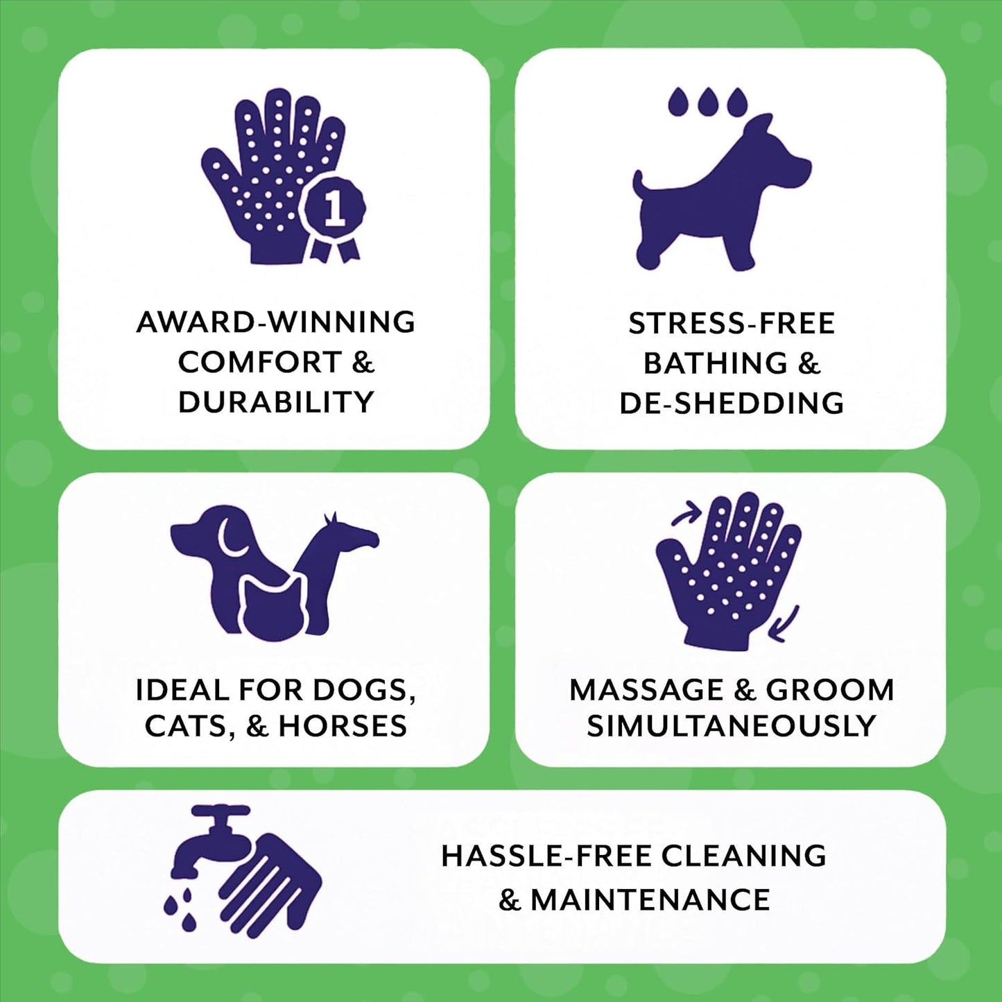 H HANDSON Pet Grooming Gloves - Patented #1 Ranked, Award Winning Shedding, Bathing, & Hair Remover Gloves - Gentle Brush for Cats, Dogs, and Horses (Blue, Large)