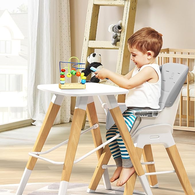 8 in 1 Highchair, Convertible Wooden Baby High Chair with Tray, Adjustable High Chair for Babies and Toddlers, Easy to Clean, Grow with Family|Booster|Learning Table|High Stool