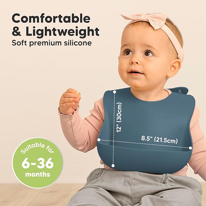KeaBabies 2-Pack Silicone Baby Bibs for Eating - Sturdy Food-Grade Silicone Bibs for Babies Girl, Boy, Large Food Catcher, Clean & Put On Easily, Waterproof Toddler Feeding Essentials (Valiant)