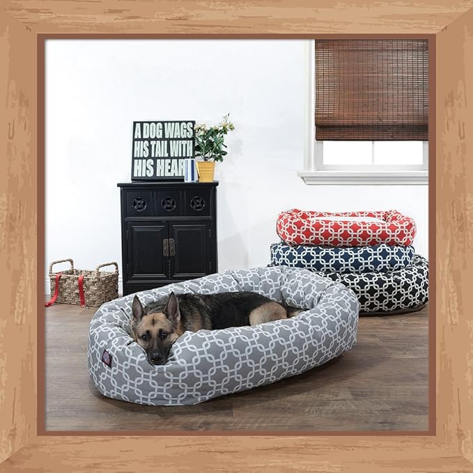 Majestic Pet 40 Inch Links Sherpa Calming Dog Bed Washable – Cozy Soft Round Dog Bed with Spine for Head Support - Fluffy Donut Dog Bed 40x29x9 (inch) – Round Pet Bed Large - BLACK