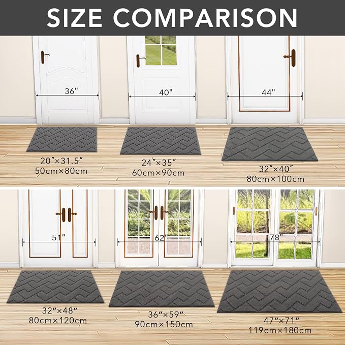 hicorfe Dirt Trapper Indoor Doormat, Non Slip Backing Washable Door Mats
