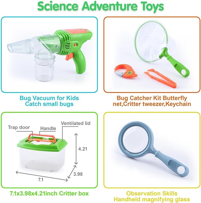 PLAY Bug Catcher Kit,Outdoor Toys for Kids Ages 4-8 8-12,Bug Catcher Vacuum with Critter Habitat Case,Butterfly net,Magnifying Glass,Toddler Outside Toys for 3 4 5 6 7 8+ Year Old Boys Birthday Gift