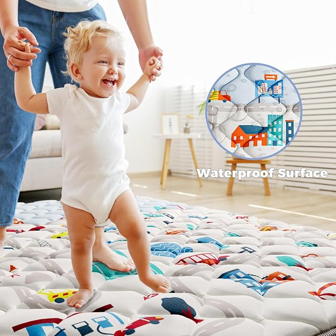 Car Portable Baby Play Mats for Baby 71" X 59" Playpen Mat Upgraded Thicker Babies Floor Play Mat Non-Slip Cushioned Crawling Mat Waterproof Activity Playmats for Babies Toddler Tummy Time(71X59)