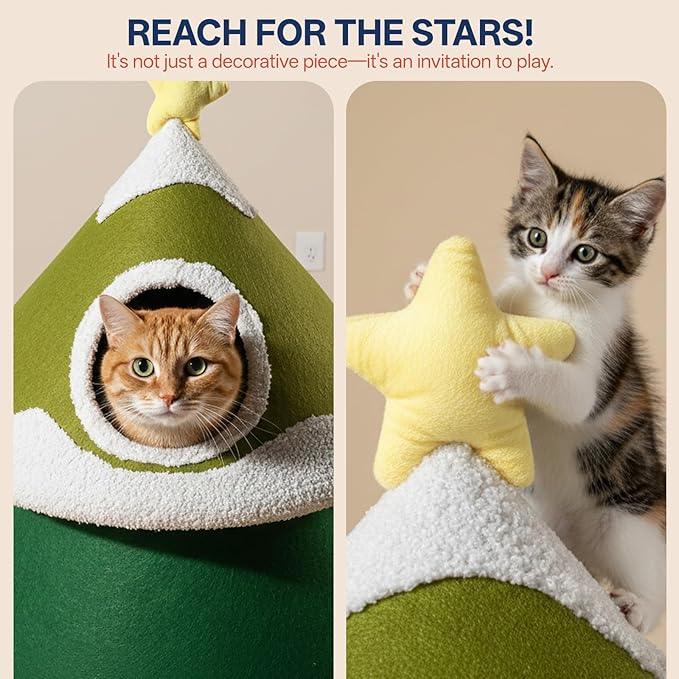 44" Tall Christmas Cat Tree with Three Entrances, Stable Christmas Cat Tower with Scratching Posts and Gift Box, for Indoor Cats (Gradient-44 Tall)