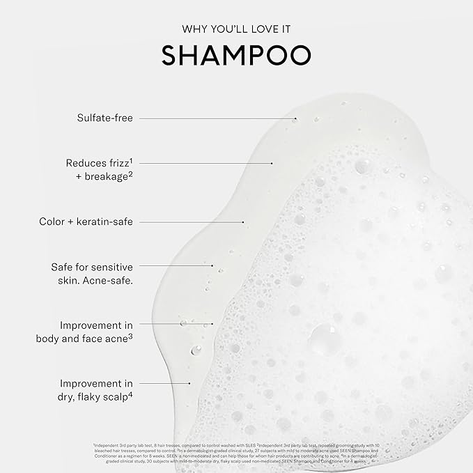 SEEN Shampoo - Scented - Non-Comedogenic & Sulfate-Free Hair Shampoo- Dermatologist-Developed - Safe for Sensitive & Acne Prone Skin