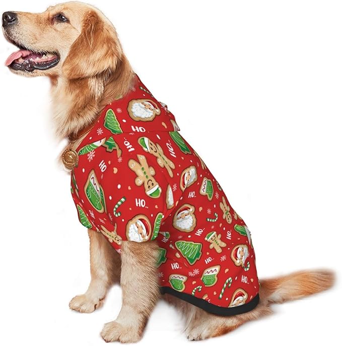 Santa Claus with Gingerbread Man Hoodie,Christmas Cosplay Dog Clothes with Pocket and Hat Winter Clothes Sweaters Large