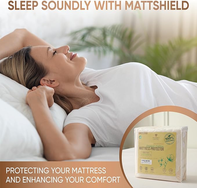 Waterproof Organic Mattress Protector King - Organic Cotton Breathable Mattress Pad Cover - 250 GSM Comfort - Deep Pocket - Fitted Comfort