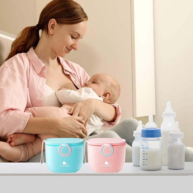 Termichy Baby Formula Dispenser, Portable Milk Powder Dispenser Container with Carry Handle and Scoop for Travel Outdoor Activities with Baby Infant, 8.8OZ, 0.55LB, 250g (Blue-2pack)