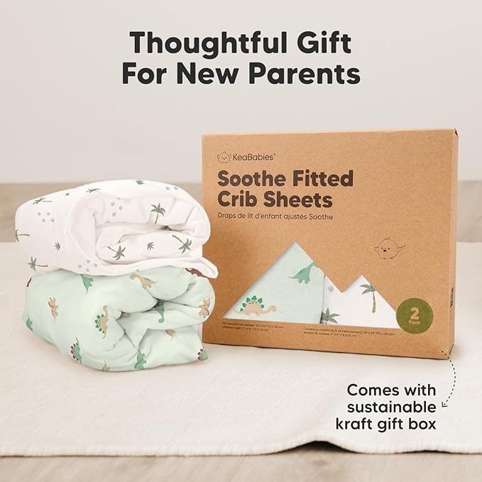 KeaBabies 2-Pack Organic Crib Sheets for Boys, Girls - 52x28 Fitted Crib Mattress Sheet Neutral, Breathable Jersey Cotton Cover for Baby Bed, Toddler Mattress, Soft & Cute Prints (Roarsome)
