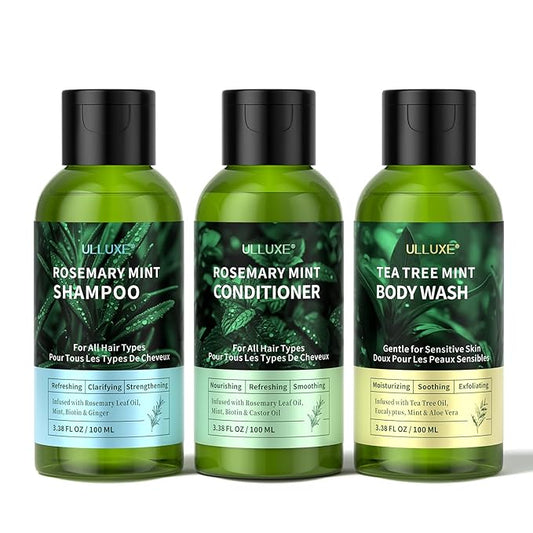 Travel Shampoo Conditioner and Body Wash Gift Set Trio, Travel Size Hair Care & Body Care for Trip, Outdoor, Camping, Hotel & Gyms, Anti-Dandruff, Nourish, Gentle For Baby, 3.38 Oz Travel Size Bottles