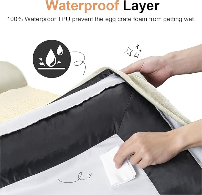 Large Dog Bed Orthopedic Washable: Extra Large Sized Beds for Jumbo Dogs Egg Crate Foam Sofa Couch Waterproof Removable Cover - Beige