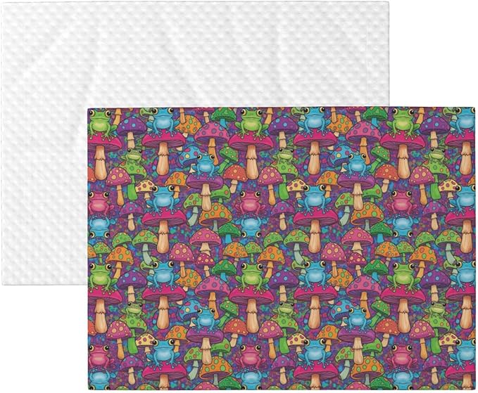 Dog and Cat Blanket in One, Watercolor Frogs Trippy Mushroom Cartoon, Double Sided Plush Throw with Raised Dot Pattern on One Side and Flat Velvet on Other for Variety