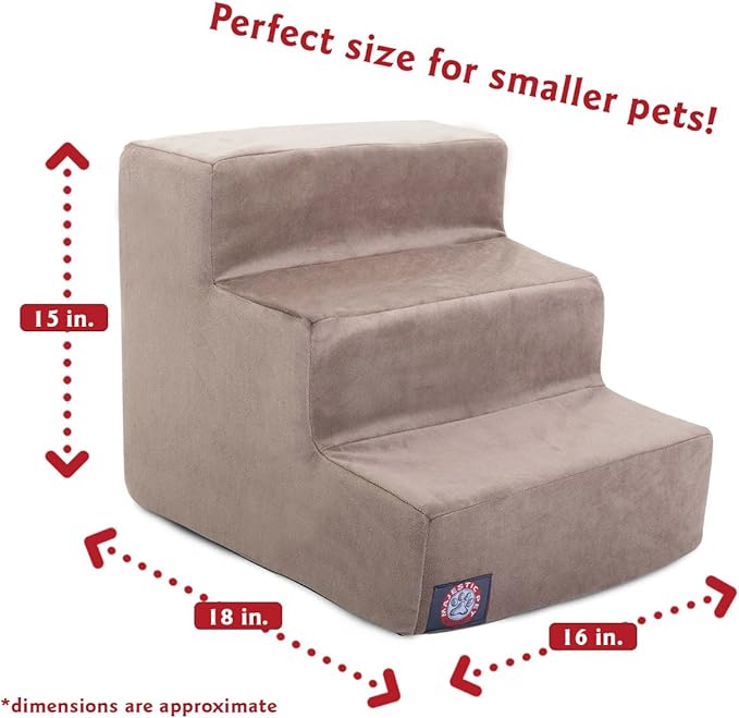 Majestic Pet 3 Step Portable Dog Stairs for Small Dogs to get on Bed Supports 250 lbs or Less – Dog Steps for High Bed with Machine Washable Cover –Pet Stairs for Cats Suede Stone