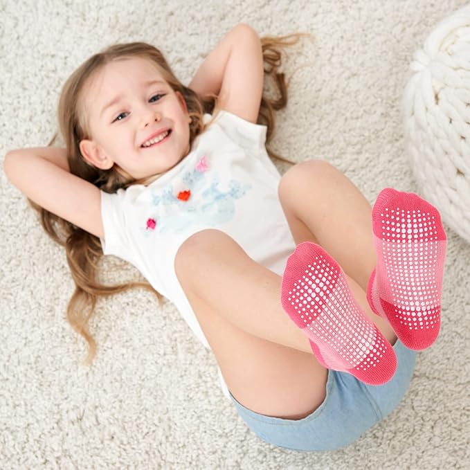 Zaples Baby Non Slip Grip Ankle Socks with Non Skid Soles for Infants Toddlers Kids Boys Girls