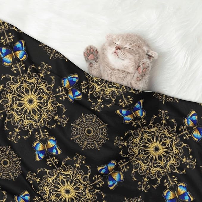 Reversible Plush Throw for Dogs and Cats, Colorful Mandala Art Flower Tie Dye, Double Sided Blanket with Nubby Dot Side and Sleek Side Ideal for Cuddling Nesting Security