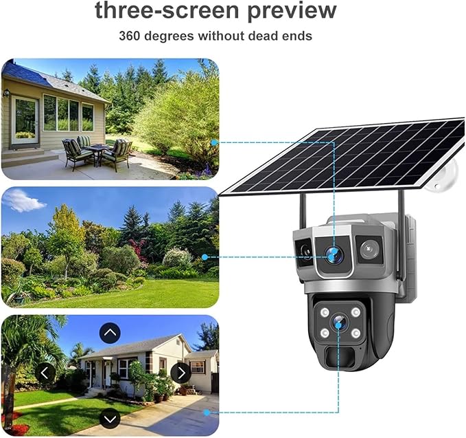 for Outdoor Camera Battery CCTV Monitor 4G SIM Card Network IP Security Pet Camera Motion Detection 3 Screen PTZ Camera(WiFi CCTV 32G Card)
