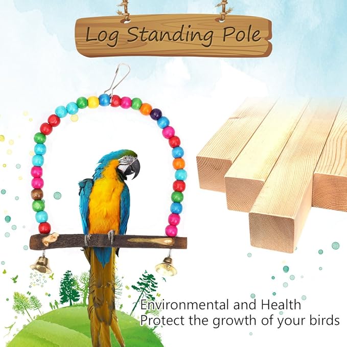 Bird Swing, Multi-Color 5.5 x 5.6 Inch Wooden Bird Swings Budgie Swing Toys Hammock for Parakeets Budgie Bird