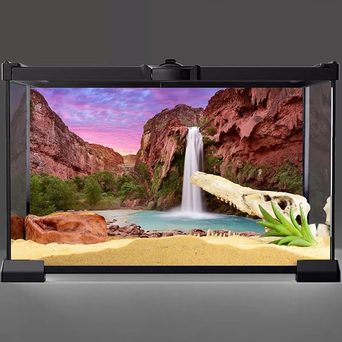 AWERT 60x24 inches Reptile Habitat Background Sunset Mountain Waterfall Terrarium Background