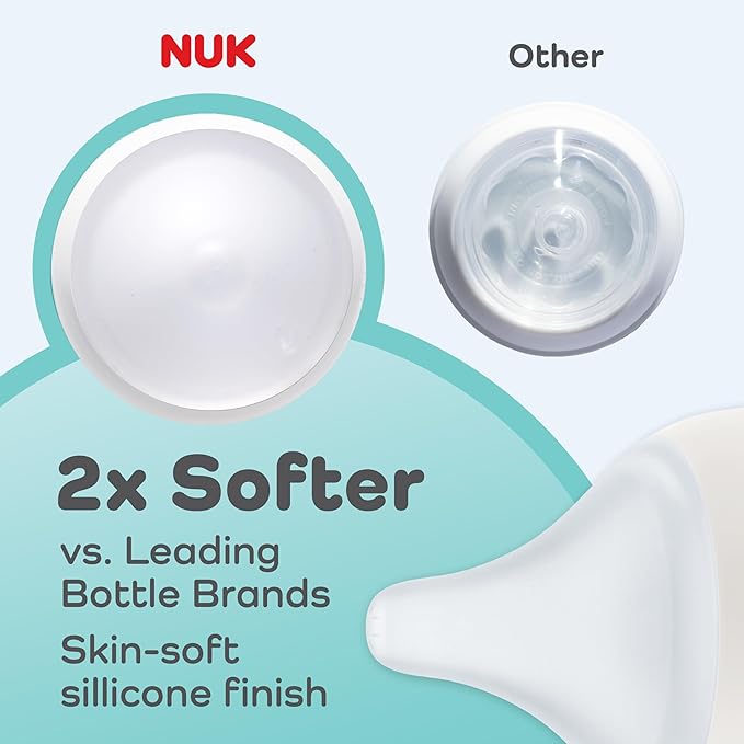 NUK Perfect Match 2-in-1 Natural and Anti-Colic Bottle with Medium Flow, Wide, Adaptable Nipple, 8oz., 4 Pack, BPA Free