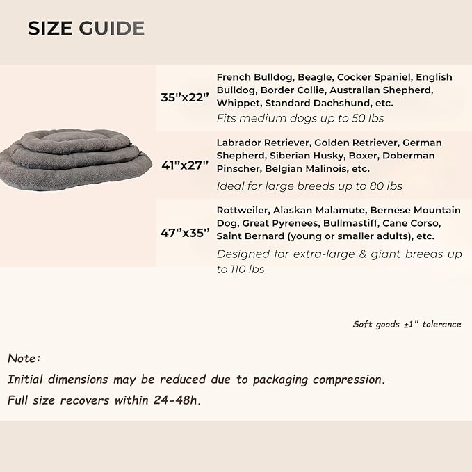 Washable Dog Bed for X‑Large Dogs, Dog Beds Large Sized Dog, Reversible Plush & Oxford Dog Bed for Crates, 3" Thick Cushion Kennel Mat, Machine Washable Non‑Slip Bottom, Fits 48 Inch Crates, Grey