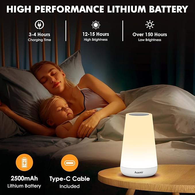 Night Light, Dimmable Touch Lamp for Bedroom, Portable Rechargeable Bedside Table Lamp for Baby Nursery, 13 RGB Colors & 5 Brightness, Night Lights for Bedroom Living Room Bathroom Hallways