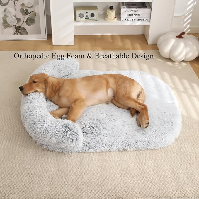 Calming Dog Bed - Fluffy Plush Mat with Removable Washable Cover | Furniture Protector for Large Dogs & Cats(Rainbow Colors,47.24X29.53X5.91in)