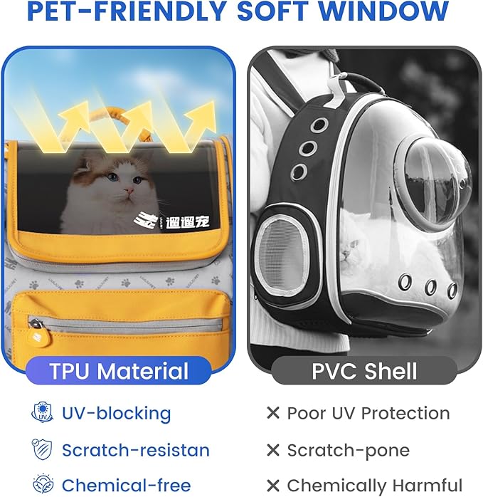 Cat and Dog Backpack Carrier, Foldable Breathable Pet Carrier Backpack with Mesh Ventilation, Large Portable Outing Traveling Pet Bag for Small, Medium Cats, Small Dogs, Orange