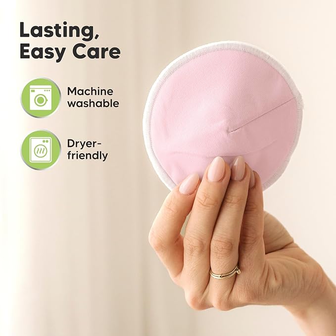 Organic Breast Pads - 14 Viscose Derived from Bamboo Washable Pads + Wash Bag, 3-Layers Breastfeeding Nipple Pad for Maternity, Reusable Nipplecovers for Breast Feeding(Pastel Touch Lite, L 4.8")