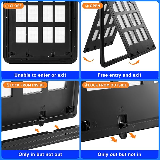 Large Dog Screen Door, 13 x 17 inches Flap Opening Dog Door for Screen Door with 4 Entry Ways, Magnetic Self-Closing Pet Screen Door for Dogs Cats, Black