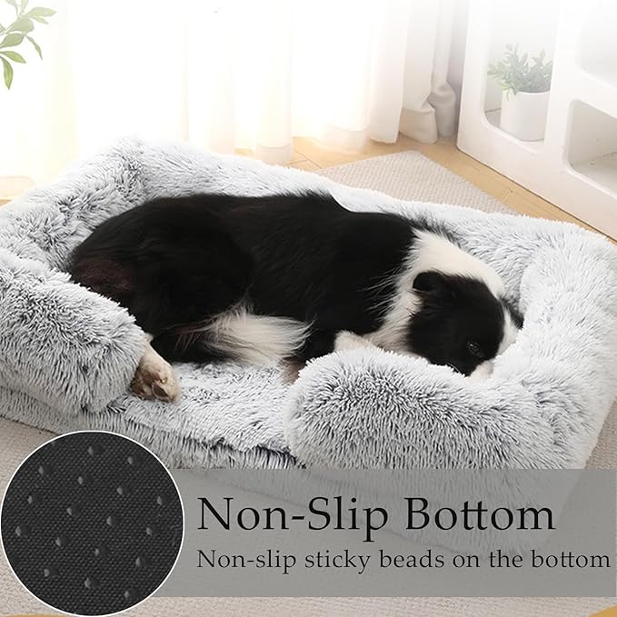 Dog Beds Medium Large Size Dog, Calming Dog Bed with Removable Washable Cover, Waterproof Lining and Nonskid Bottom(Khaki,M)