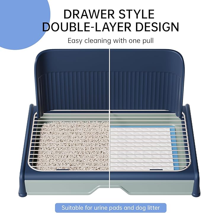 Upgrade Dog Potty Tray with High Wall,23.62"X18.5"Pee Pad Holder,Litter Box for Pet,Mesh Training Holder for Puppy and Small Size Dog,Housebreaking Supplies, Pet Products (Gray)