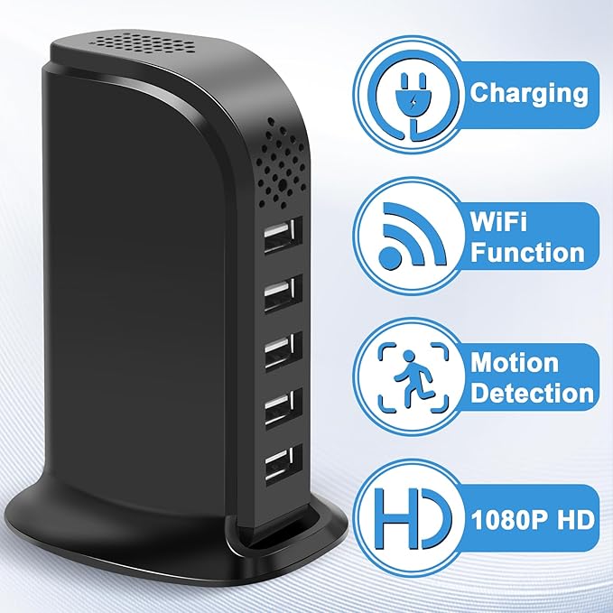 WiFi Pet Camera Wireless USB Charger Camera with Phone App, Home Security Nanny Cam Phone Charger with Motion Detection