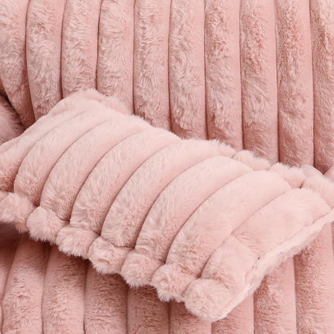 Fluffy Pet Couch Bed with Removable Washable Cover, Soft Rabbit Plush Dog Cat Bed for Small Medium Pets, L Size Pink Couch with Non-Slip Bottom and Pillow (Pink)