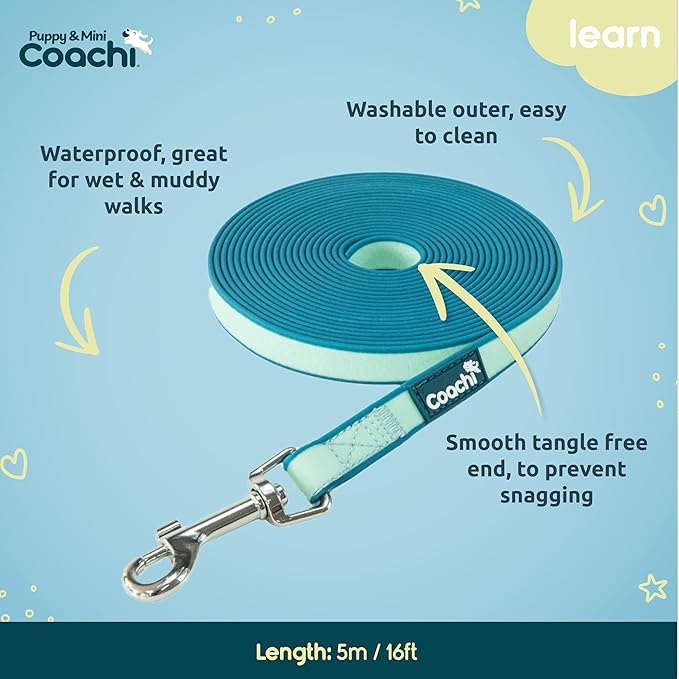Coachi Puppy & Mini Waterproof Training Line 5m - Safe Outdoor Recall Training, Dog & Puppy Socialisation, Lightweight, Prevents Chasing. Suitable for Puppies and Small Dogs