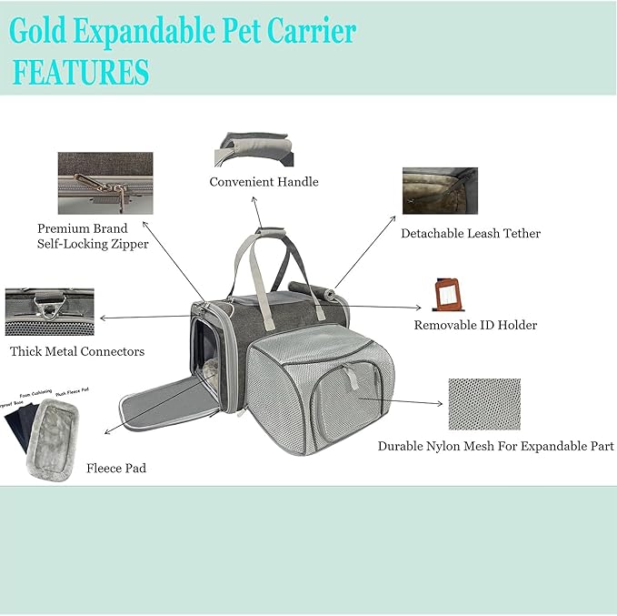 Mr. Peanut's Gold Series Big Apple XL Size Airline Compliant Expandable Pet Carrier V3.0 (Platinum Gray)