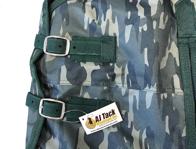 AJ Tack 1200D Waterproof Winter Horse Blanket with Hood - 400g Heavyweight Turnout with Fleece Collar, Shoulder Gussets & Tail Flap - Camouflage 84"