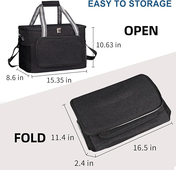 iknoe Large Cooler Bag Collapsible, 24L Insulated Bags, Leakproof Lunch Cooler Tote with Multi-Pockets for Adult Insulated Thermal Bag for Beach, Picnic, Office Work, Black 36-Can