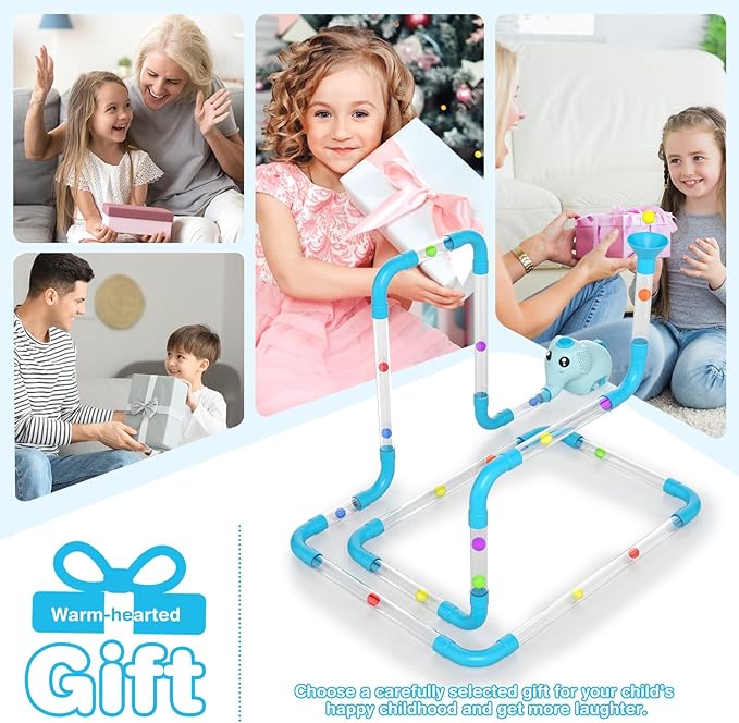 STEM Air-Powered Building Toys for Kids Ages 3 4 5 6 7 8+– Educational Air Tubes Toy& Turbine Set with 30 Foam Balls – Rechargeable Construction Kit for Boys & Girls – Fun Science Gift for Teens